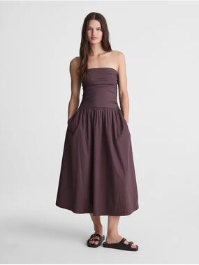 Madewell Strapless Ruched Midi Dress in Poplin Size 0 NWT